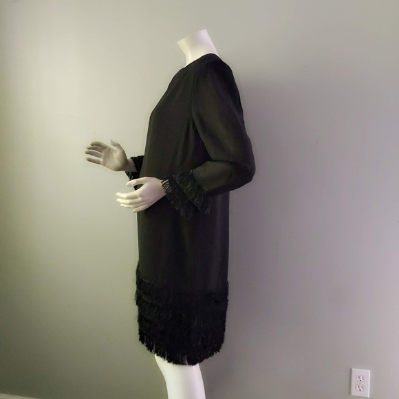 Vintage 1990s Fiandaca Couture Black Fringe Ruffle Bottom Shift Dress L - Picture 4 of 6